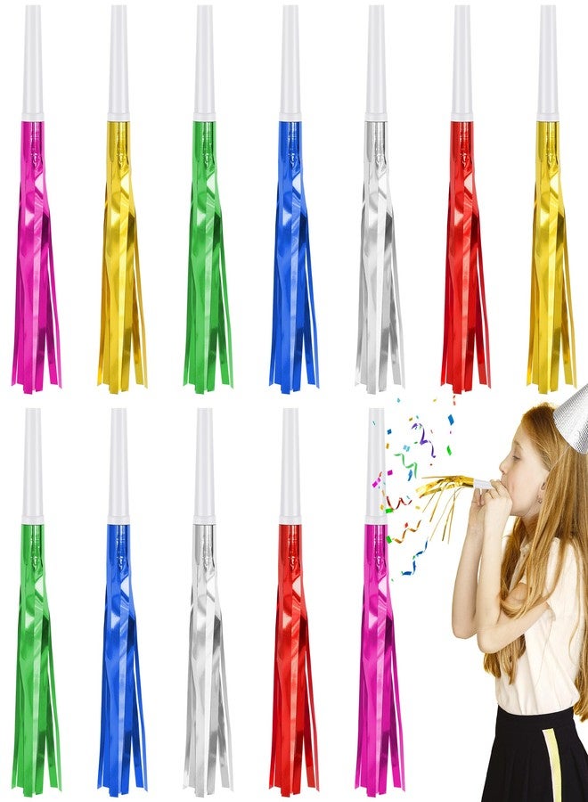 Twavang 12 Pcs Glitter Noise Makers Metallic Fringed Party Blower for Adults Birthday Graduation New Years Party Favors Supplies (Colorful) - Image 1